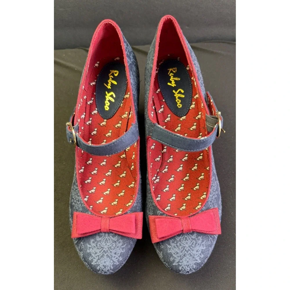 RUBY‎ SHOO Womens 9 EU 40 Frankie Navy Bordeaux Mary Jane Platform Heel Shoes
